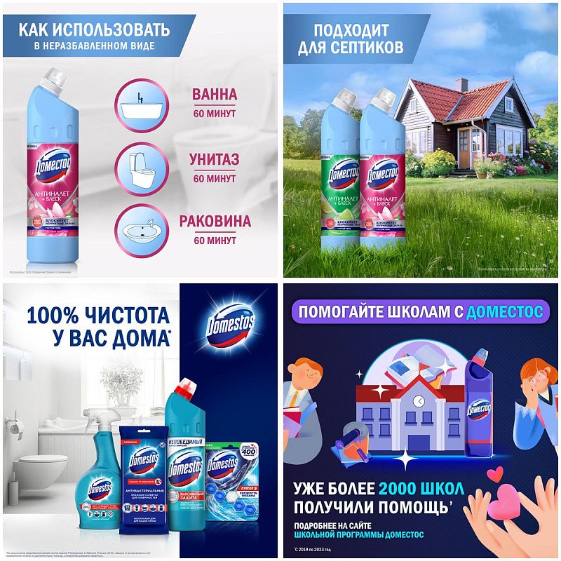 Чистящее средство универсальное Domestos "Антиналет+блеск. Цветущая магнолия", гель, без хлора, 750мл 