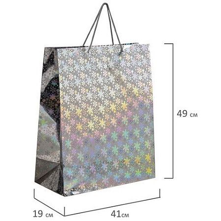 Пакет подарочный новогодний (1 шт) 41x19x49см (XXL) ГОЛОГРАФИЯ, ассорти 3 цвета, ЗОЛОТАЯ СКАЗКА, 609613