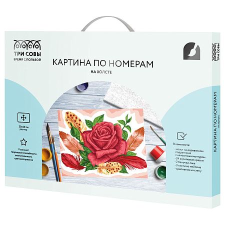 Картина по номерам на холсте ТРИ СОВЫ "Роза", 30*40, с акриловыми красками и кистями