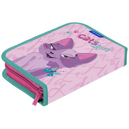 Пенал 1 отделение, 200*140*40 Berlingo "Princess cat 1", 2 откидные секции, полиэстер 