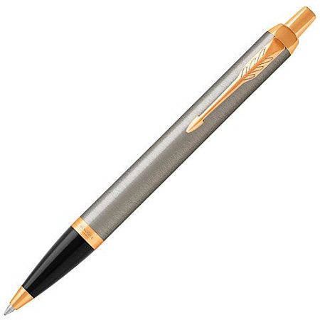 Ручка шариковая PARKER "IM Core Brushed Metal GT", серебристый матовый лак, позолота, синяя, 1931670 