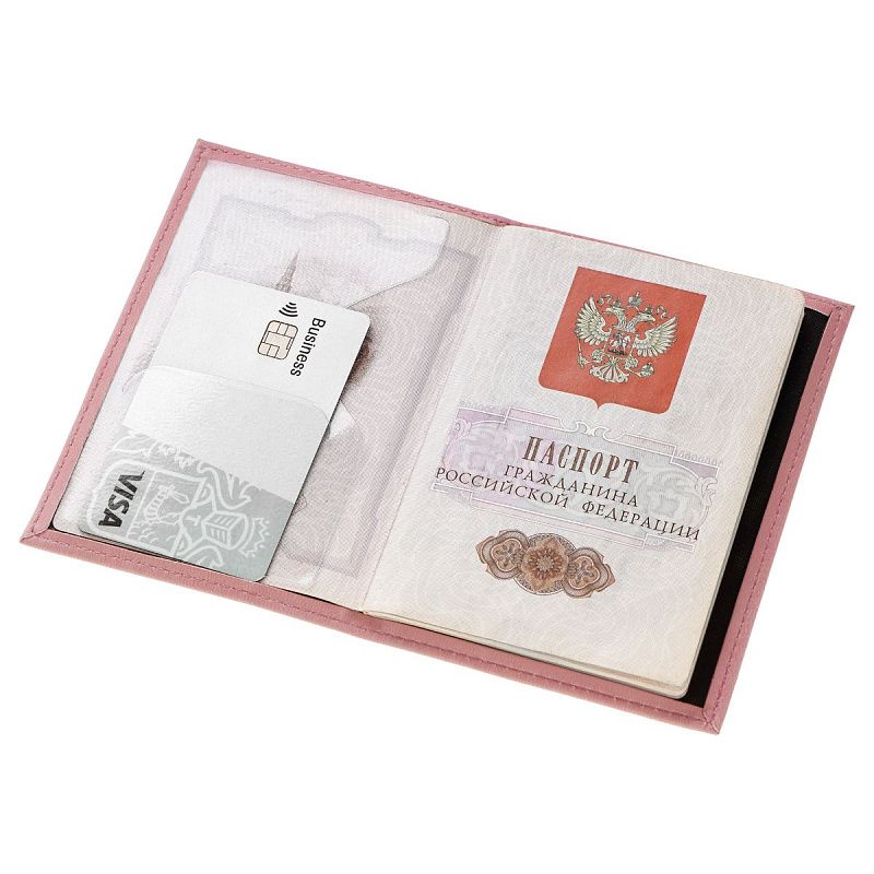 Обложка для паспорта OfficeSpace экокожа, текстура гладкая, тиснение "Герб", подклад текстиль, розовый 