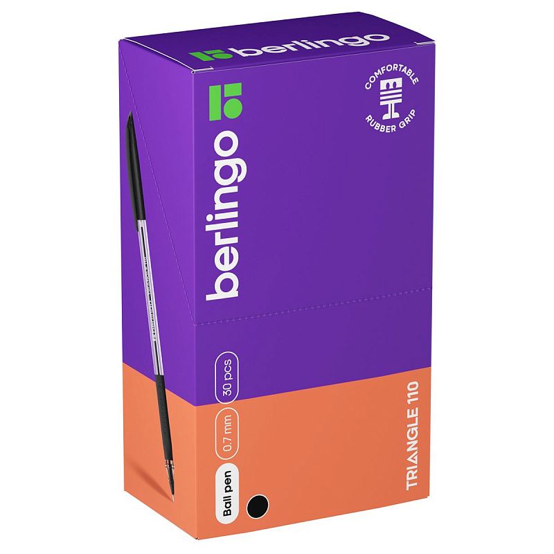 Ручка шариковая Berlingo "Triangle 110" черная, 0,7мм, трехгран., грип 