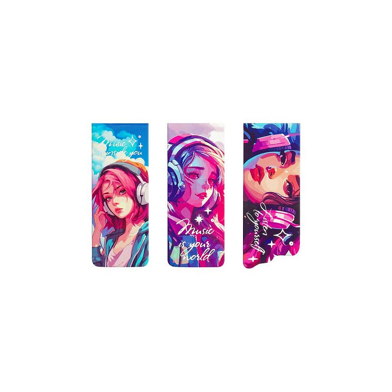 Закладки магнитные для книг, 3шт., MESHU "Anime", софт-тач, фольга, ассорти 