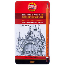Набор карандашей ч/г Koh-I-Noor "1500 Art" 12шт., 8B-2H, заточен., метал. пенал