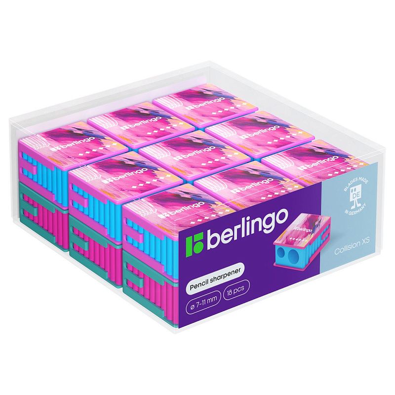 Точилка пластиковая Berlingo "Collision XS", с контейнером, 2 отверстия, ассорти 