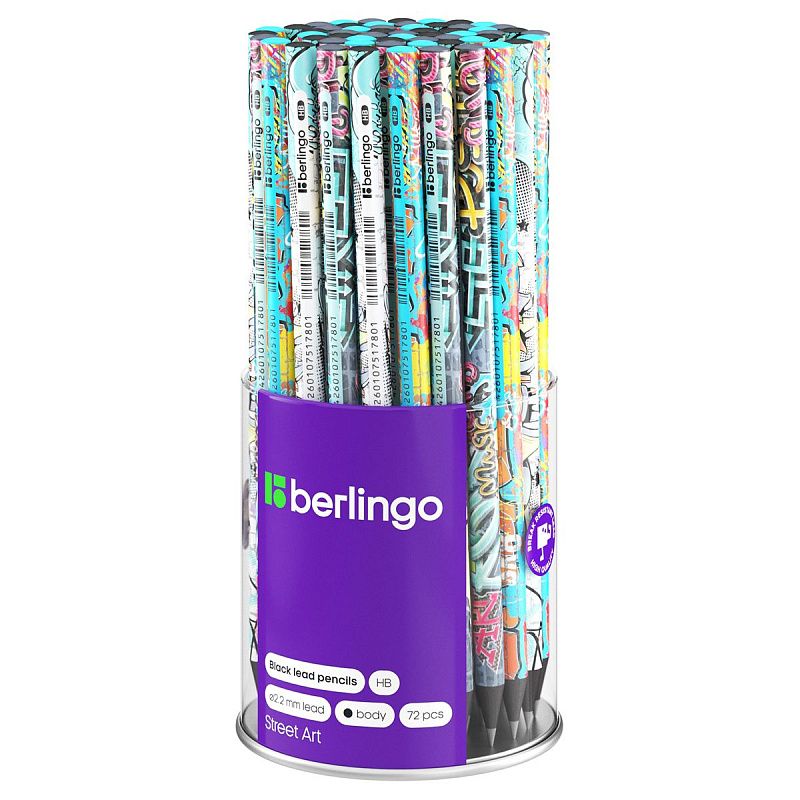 Карандаш ч/г Berlingo "Street Art" HB, круглый, черное дерево, заточен 