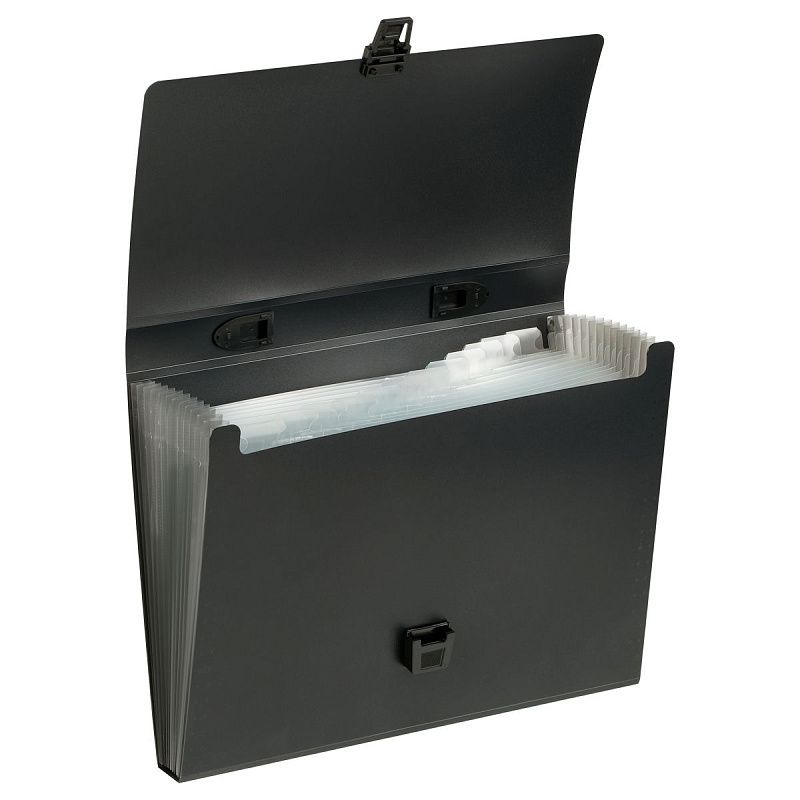 Папка-портфель 13 отделений OfficeSpace А4, 700мкм, на замке, пластик, черный 