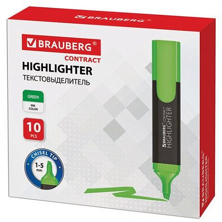 Текстовыделитель BRAUBERG "Contract", ЗЕЛЕНЫЙ, линия 1-5 мм, 150390 