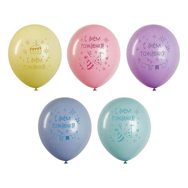 Воздушные шары, 50шт., М12/30см, MESHU "Party time", пастель, ассорти