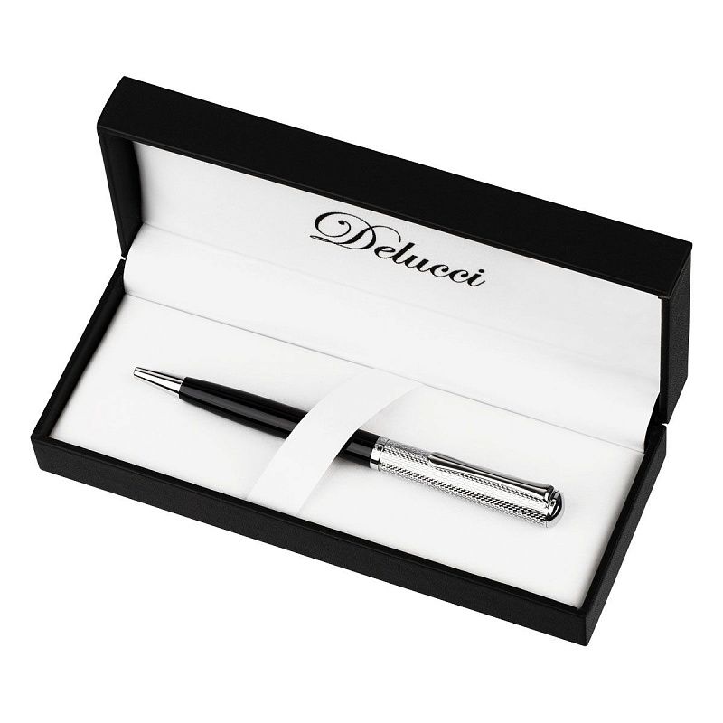 Ручка шариковая Delucci "Intrigo" синяя, 1,0мм, корпус серебро/черный, поворотн., подарочная упаковка 