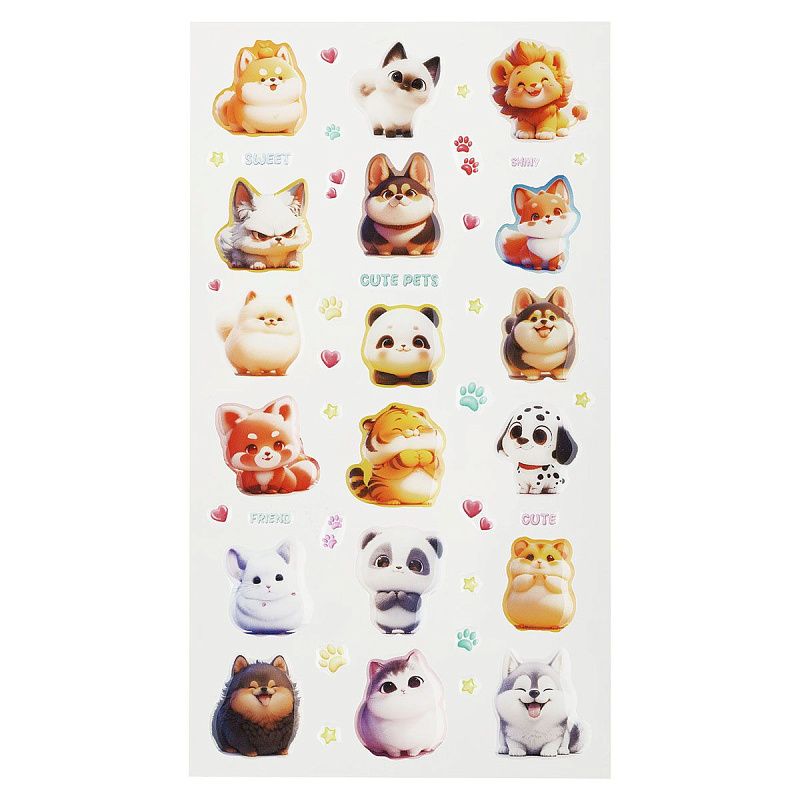 Наклейки гелевые MESHU  "Cute Pets" , 10*23см, инд. уп., европодвес