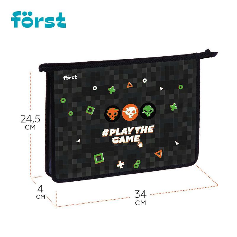 Папка для тетрадей 1 отделение, А4 Först "Play the game" , 340*245*40 мм, пластик, на молнии 