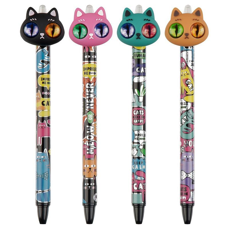 Ручка шариковая автоматическая MESHU "Hypno Cats" синяя, 0,7мм, корпус ассорти