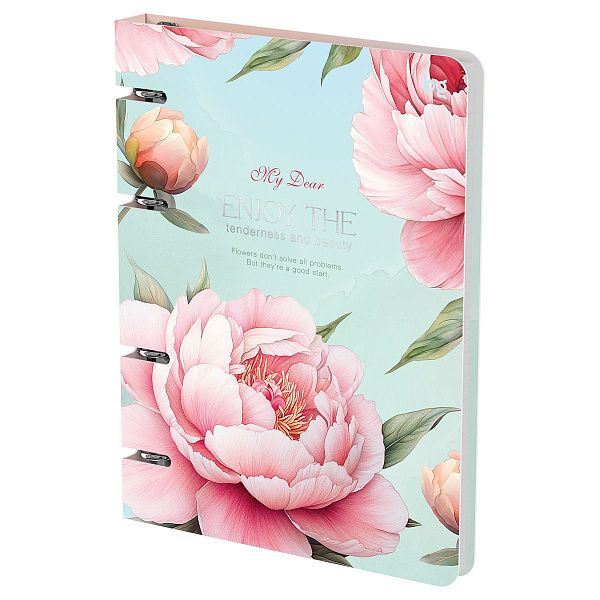 Тетрадь на кольцах А5, 120л., BG "Розовые розы", картон, soft-touch ламинация, тиснение фольгой