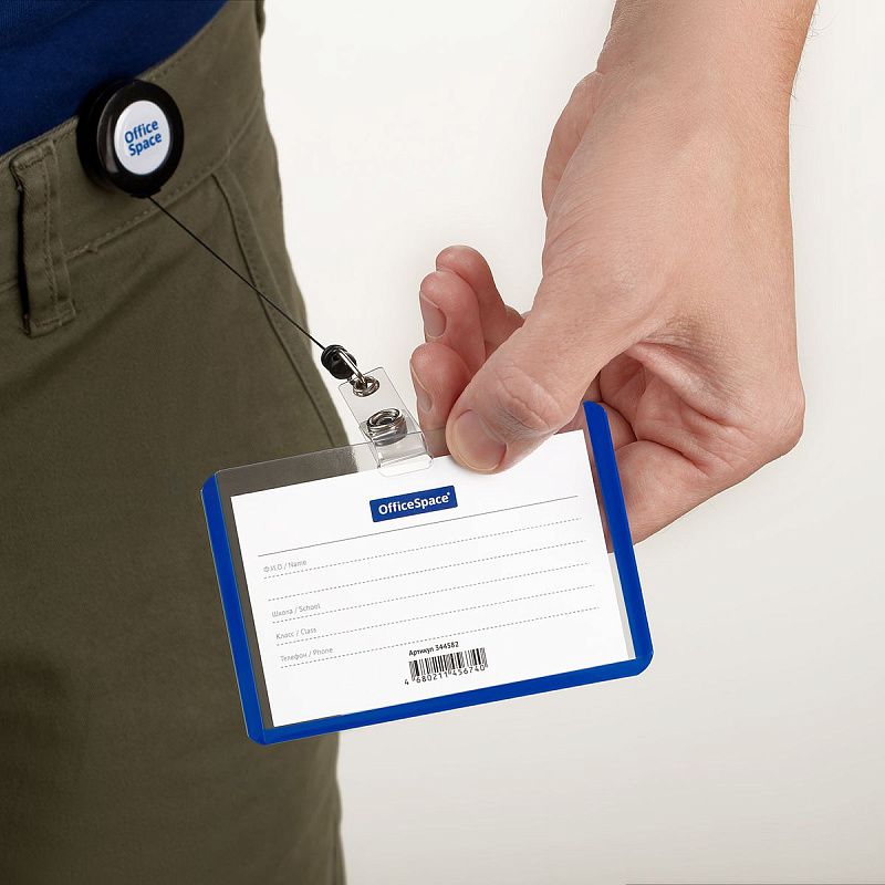 Держатель-рулетка для бейджей OfficeSpace, 75см, петелька, клип, черный, блистер