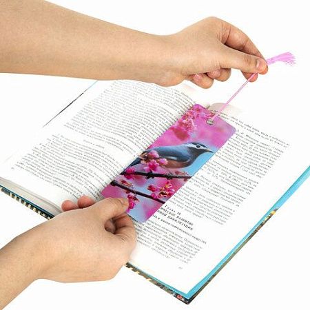 Закладка для книг 3D, BRAUBERG, объемная, "Птичка на ветке", с декоративным шнурком-завязкой, 125773 