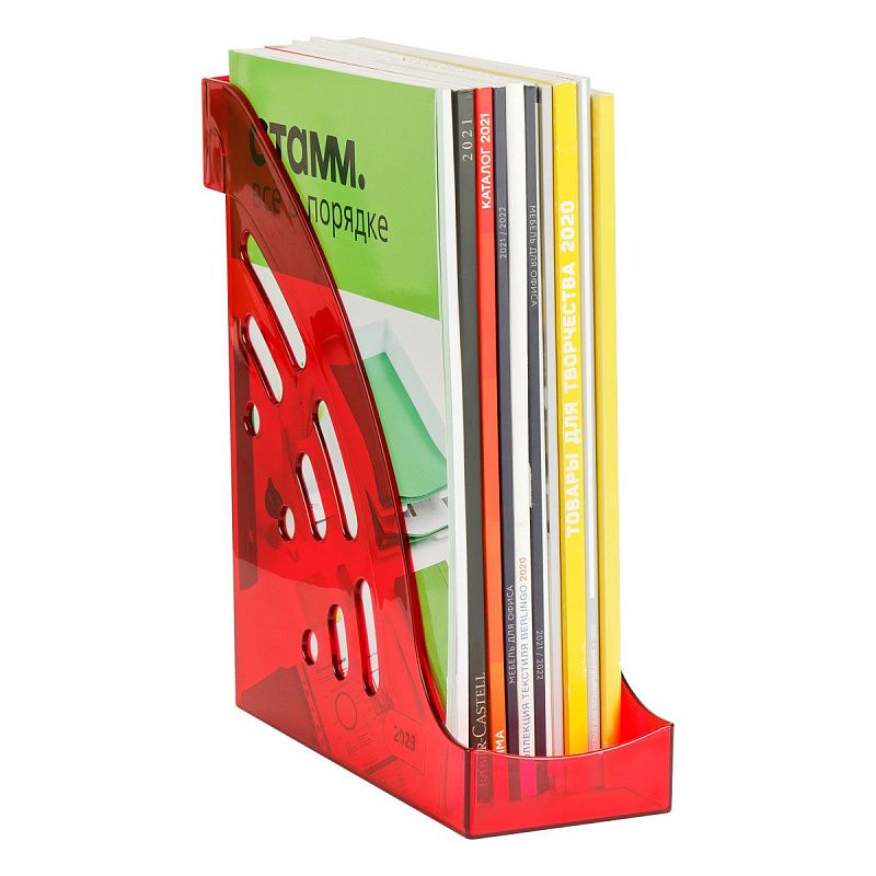 Лоток для бумаг вертикальный СТАММ "Эксперт", тонированный, вишня, ширина 95мм