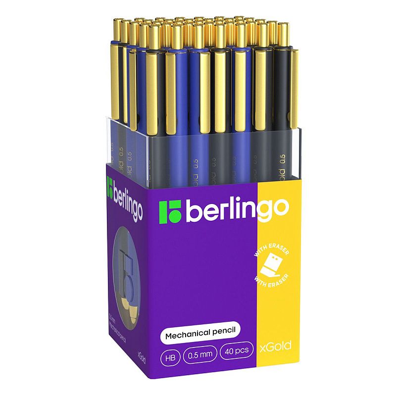 Карандаш механический Berlingo "xGold" 0,5мм, с ластиком, ассорти 