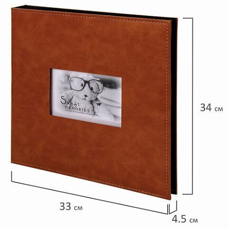 Фотоальбом BRAUBERG "Premium Brown" 20 магнитных листов 30х32 см, под кожу, коричневый, 391185