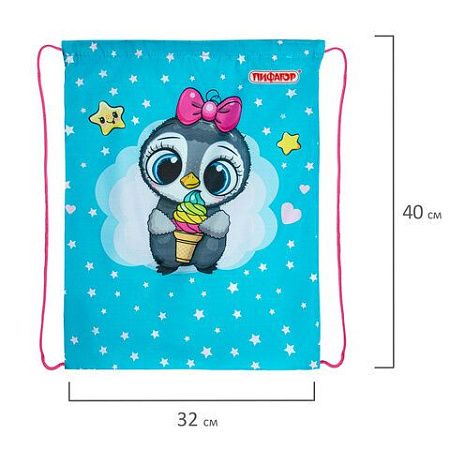 Мешок для обуви ПИФАГОР, 1 отделение, 42х34 см, "Smart penguin", 271602 