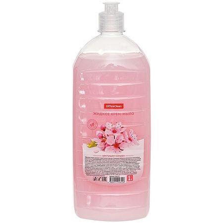 Мыло-крем жидкое OfficeClean "Цветущая сакура", с дозатором, 1л 
