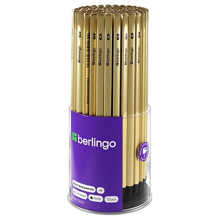Карандаш ч/г Berlingo "Pure Gold" HB, черное дерево, трехгранный, заточен. 