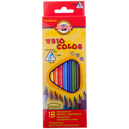 Карандаши цветные Koh-I-Noor "TrioColor", 18цв., трехгран., заточен., европодвес