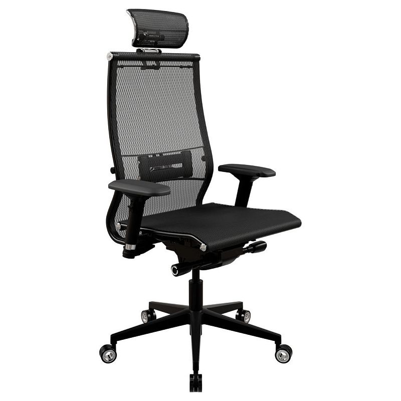 Кресло руководителя Метта "Samurai" Black Edition New, сетка черная, R-подголовник, синхромеханизм качания, мультиблок, 30.3.15.AA