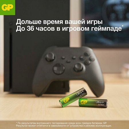 Батарейки КОМПЛЕКТ 2 шт., GP Ultra Plus G-Tech, AAA (LR03), алкалиновые, мизинчиковые, 24AUPA21-2CRSB2