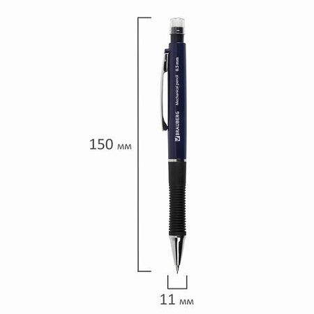 Набор BRAUBERG "Modern": механический карандаш, корпус синий + грифели НВ, 0,5 мм, 12 штук, блистер, 180335 