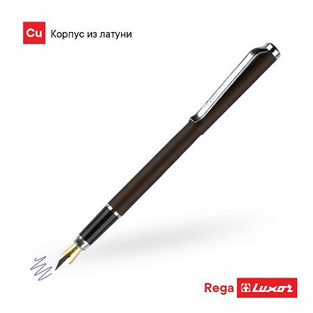 Ручка перьевая Luxor "Rega" синяя, 0,8мм, корпус графит/хром, футляр 