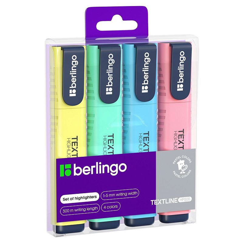Набор текстовыделителей Berlingo "Textline HP500" 4цв., 1-5мм, PET-бокс с ЕП