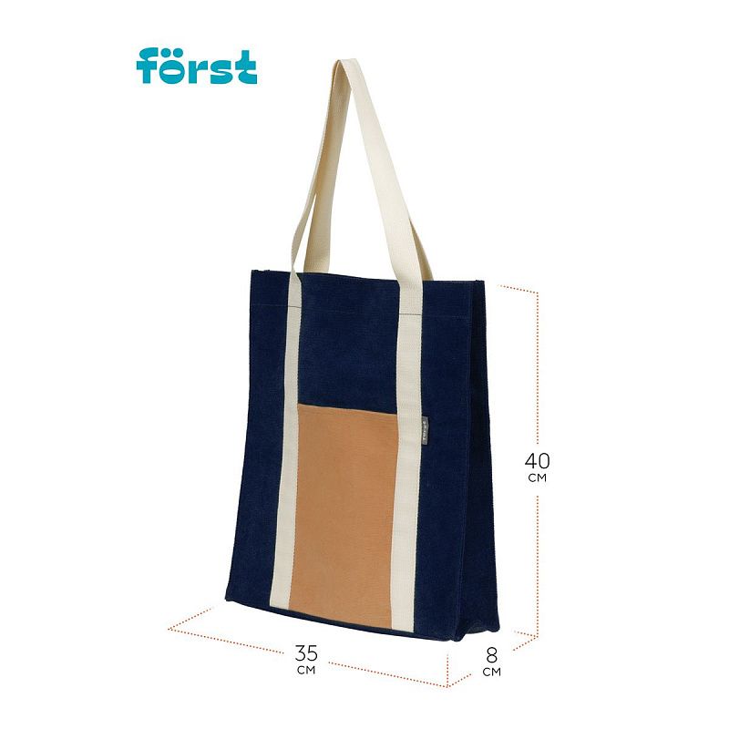 Сумка-шоппер Först "Sky" 40*35*8см, 1 отделение, 1 карман, вельветовая на кнопке 