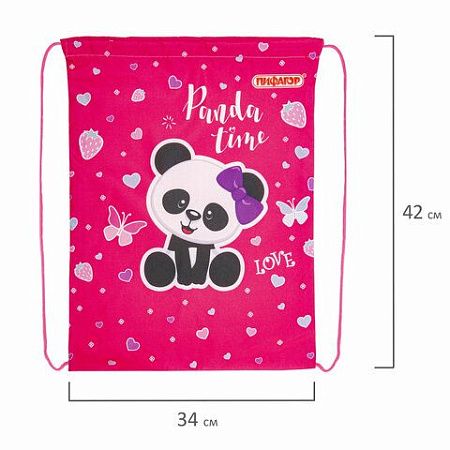 Мешок для обуви ПИФАГОР, 1 отделение, 42х34 см, "Panda time", 271601 