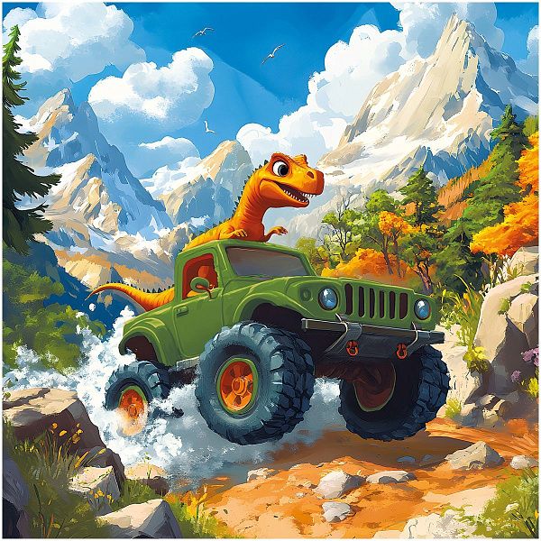 Пазл  64 эл. ТРИ СОВЫ "Динозавр на внедорожнике"