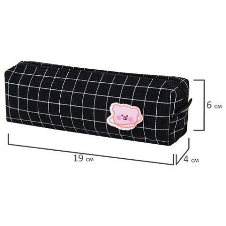 Пенал BRAUBERG, 1 отделение, полиэстер, Cute bear, черный, 19х4х6 см, 272303 