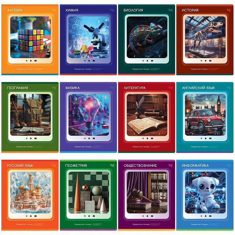 Комплект (12 шт.) предметных тетрадей 48л. BG "Научная лента"