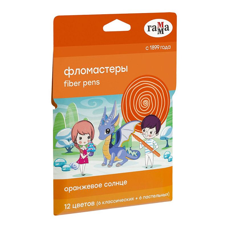Фломастеры Гамма "Оранжевое солнце", 12цв.(6 обычных + 6 пастельных цветов), 12шт., смываемые, картон. упаковка, европодвес