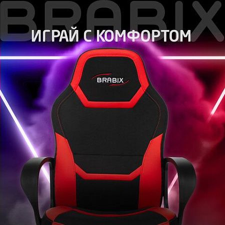 Кресло компьютерное BRABIX "Alpha GM-018", ткань/экокожа, черное/красное, 532637, GM-018_532637