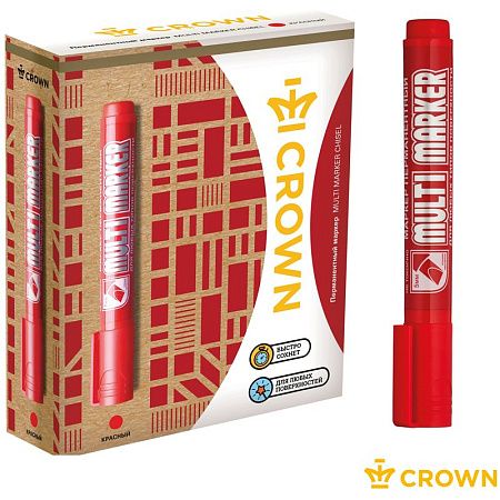 Маркер перманентный Crown "Multi Marker Chisel" красный, скошенный, 5мм 