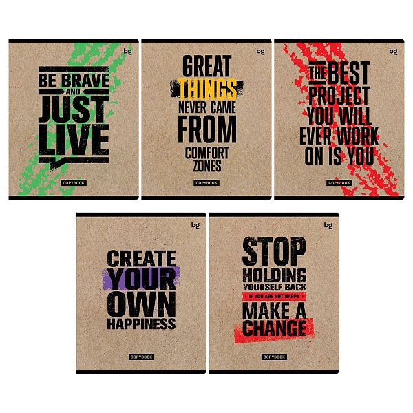 Тетрадь 48л., А5, клетка BG "Будь счастлив!", крафт