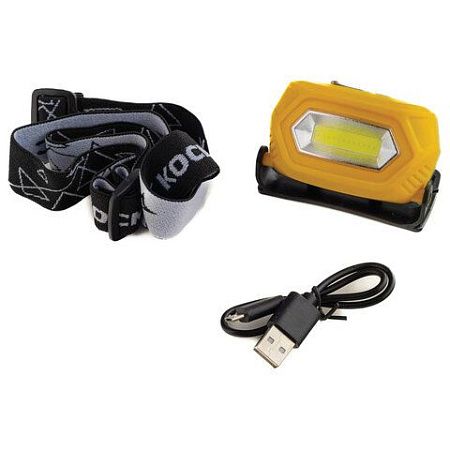 Фонарь налобный аккумуляторный КОСМОС 3 Вт СОВ, Li-pol, заряд от USB, KOC-LiPoH3WCOB