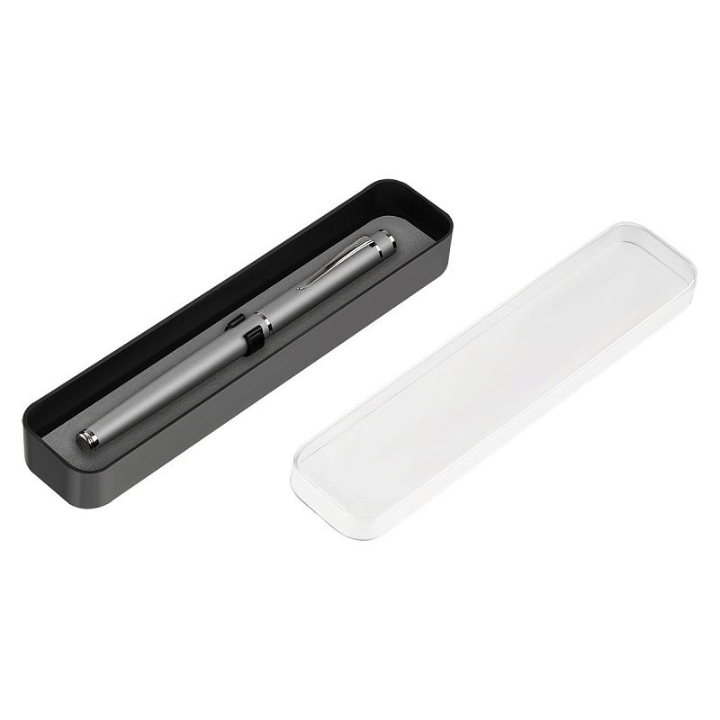 Ручка перьевая Luxor "Sleek" синяя, 0,8мм, корпус серый металлик, футляр 