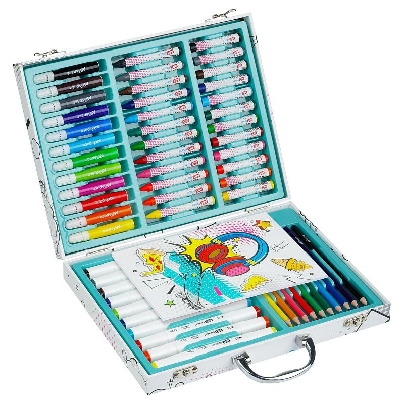 Набор для рисования ArtSpace 58 предм. подарочный бокс. 10цв скетч-маркер., 10цв каранд., 12цв флом., 12цв пастелей, 12цв воск.мелки., блокн., точилка