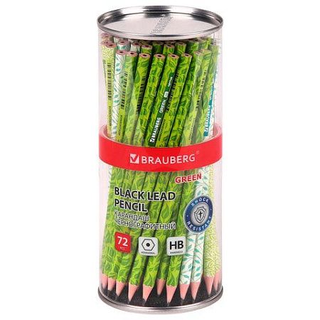 Карандаш чернографитный BRAUBERG "GREEN", 1 шт., HB, пластиковый, корпус ассорти, 181745 