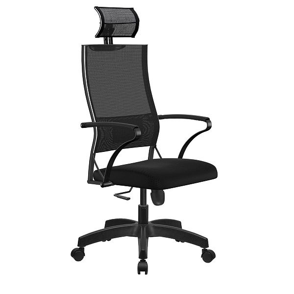 Кресло руководителя Метта "Ergolife" Sit Air-180 B2-290K - Mesh(YP99)+UMF(X1), ткань-сетка черная, механизм качания, пятилучье пластик, подголовник, z