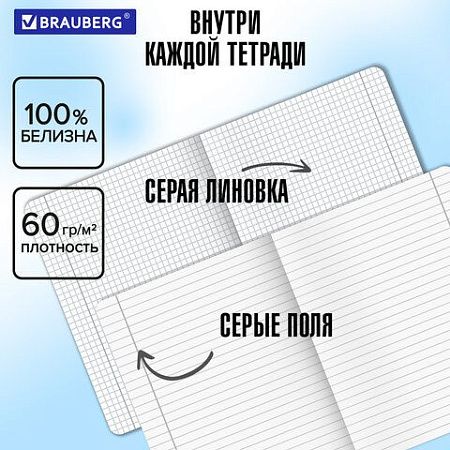 Тетради предметные, КОМПЛЕКТ 5 ПРЕДМЕТОВ, 48 л., SoftTouch, BRAUBERG "РИТМ", 405187