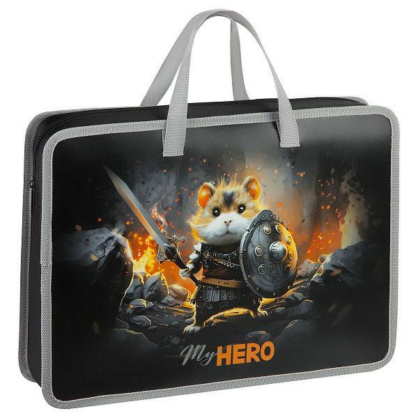 Папка с ручками А4 ArtSpace "Hamster hero", пластик, на молнии, 70мм