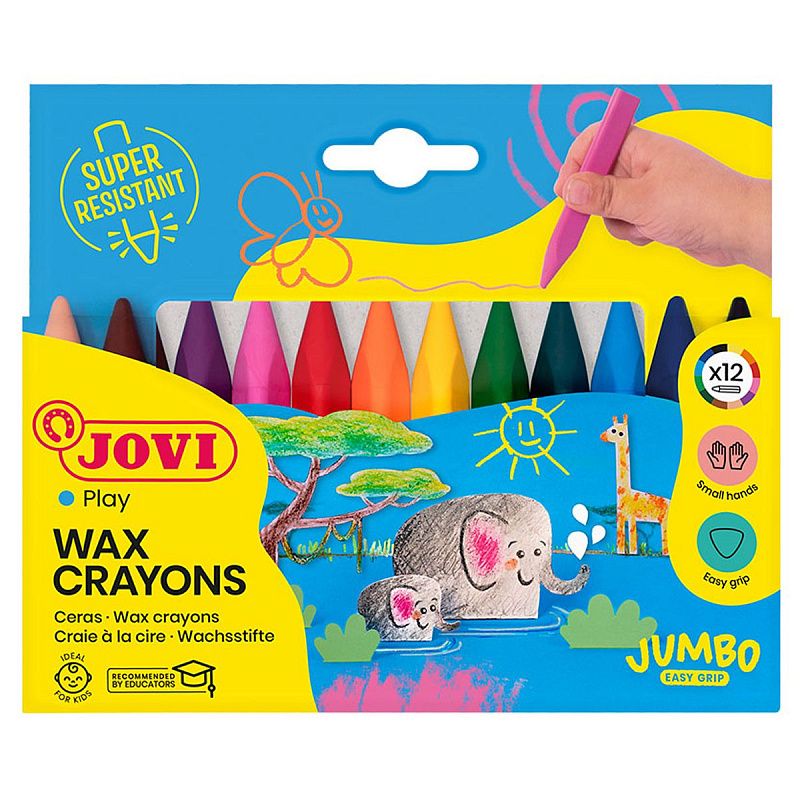 Мелки восковые JOVI, 12цв., трехгранные, картон, европодвес